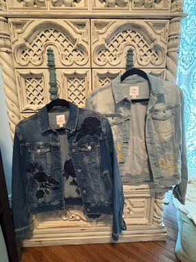 LuLaRoe Dark Blue & Light Blue Embroidered Jean Jackets